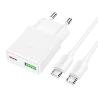 Сетевое зарядное устройство HOCO N73 Speed 1xUSB + 1xUSB-C с Кабелем Type-C - Type-C, 3A, 20W, белый фото