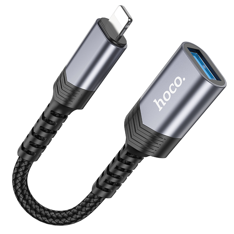 Переходник/Адаптер HOCO UA24 Lightning (m) - USB (f), 16.5 см, серый металлик фото
