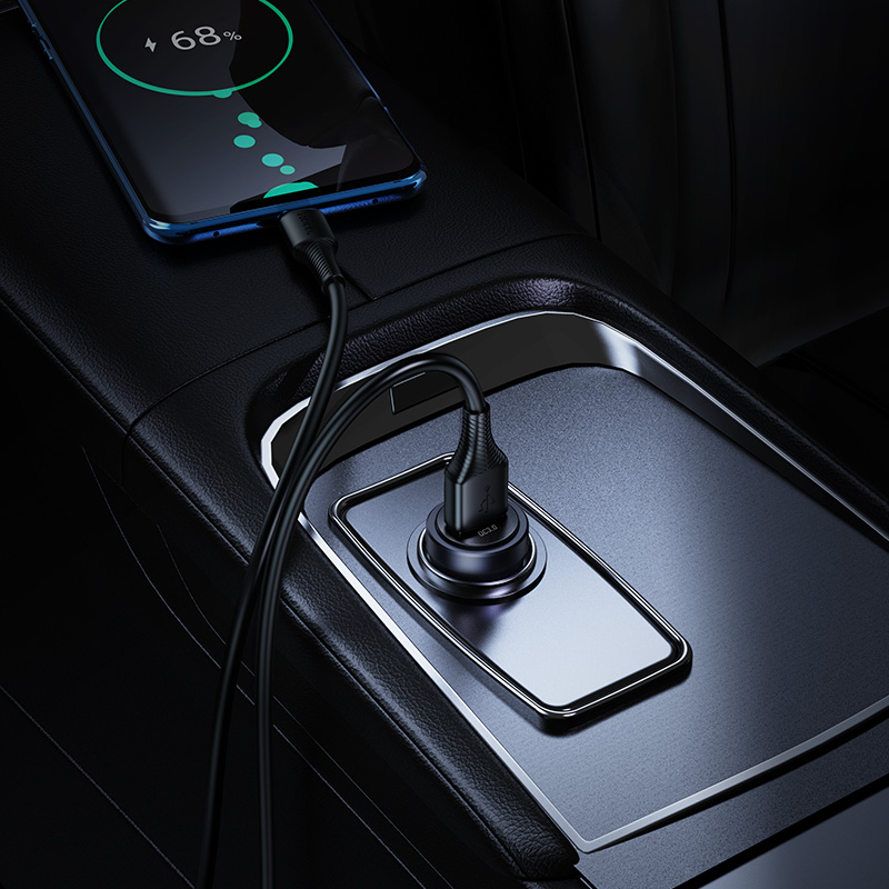 Автомобильное зарядное устройство HOCO Z62 Energy, 1xUSB с Кабелем USB - Type-C, 18W, серый металлик фото
