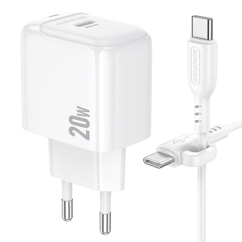 Сетевое зарядное устройство BOROFONE BAS43A Potential 1xUSB-C с Кабелем Type-C - Type-C, 20W, белый фото