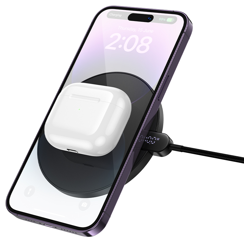 Беспроводное зарядное устройство HOCO CW62 Peak с Кабелем Type-C, 5W/7.5W/10W/15W, черный фото