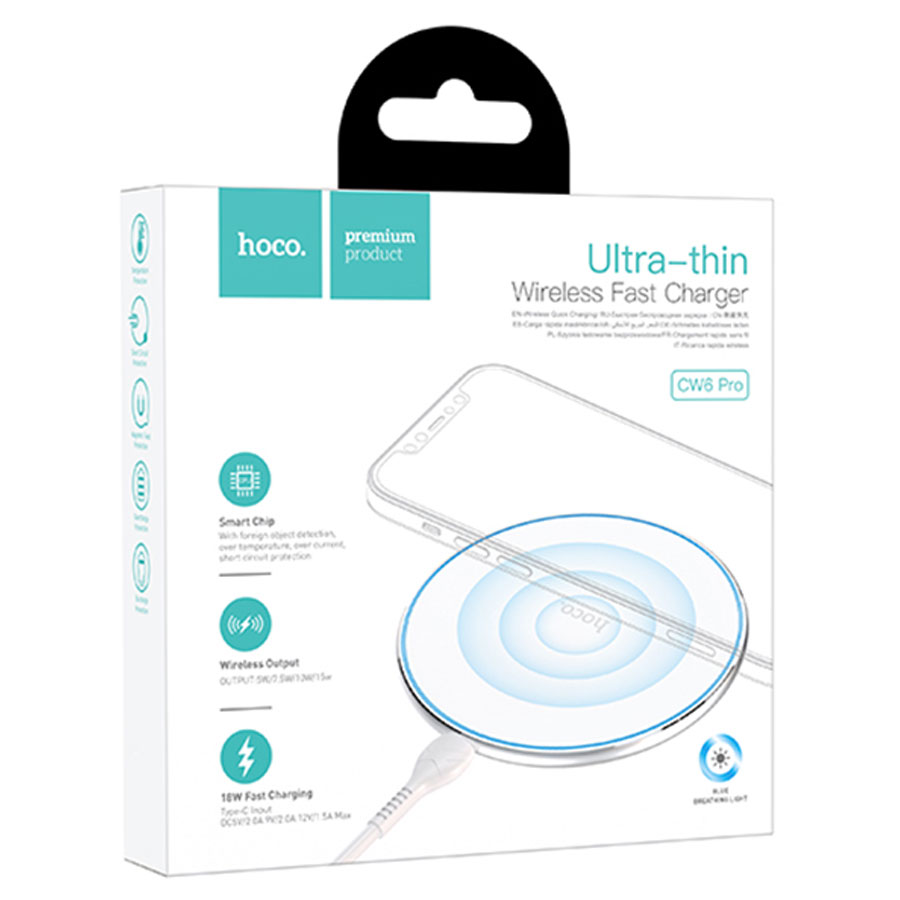 Беспроводное зарядное устройство HOCO CW6 Pro Easy с Кабелем USB - Type-C, 2A, 5W/7.5W/10W/15W, белый фото