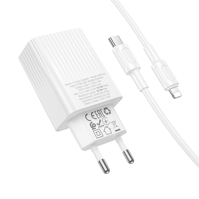 Сетевое зарядное устройство BOROFONE BAS75A Source 1xUSB-C с Кабелем Type-C - Lightning, 30W, белый фото