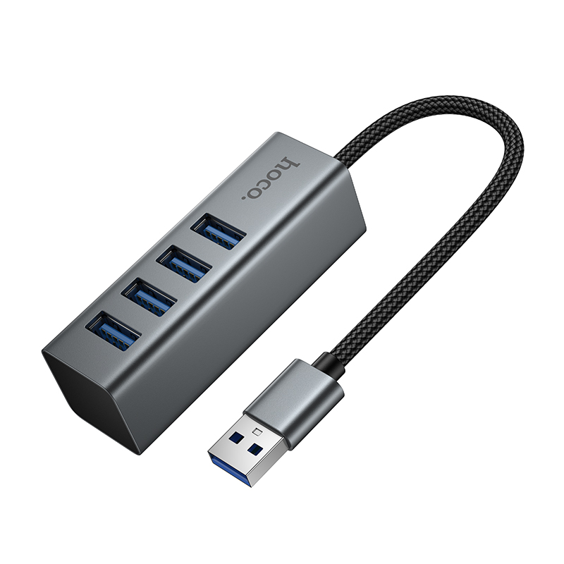 USB HUB разветвитель HOCO HB1B 4 в 1 USB (m) - 4xUSB3.0 (f), 1 м, серый металлик фото