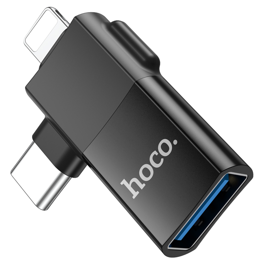Переходник/Адаптер HOCO UA17 Type-C (m) / Lightning (m) - USB (f), черный фото