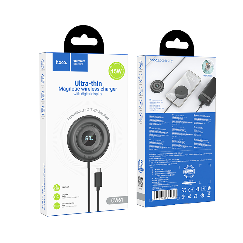 Беспроводное зарядное устройство HOCO CW61 Phantom с Кабелем Type-C, 5W/7.5W/10W/15W, черный фото