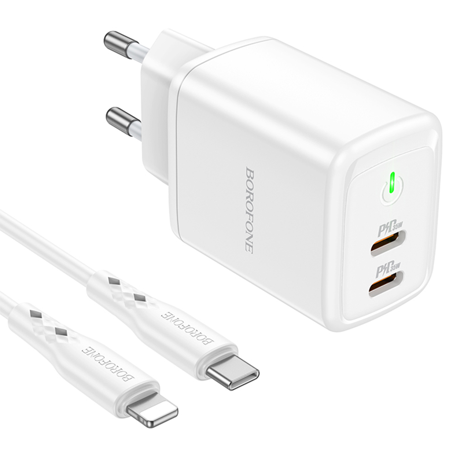 Сетевое зарядное устройство BOROFONE BN9 Reacher 2xUSB-C с Кабелем Type-C - Lightning, 35W, белый фото