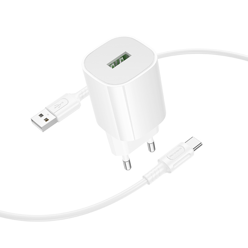 Сетевое зарядное устройство BOROFONE BA102A Pudding 1xUSB с Кабелем USB - Type-C, 18W, белый фото