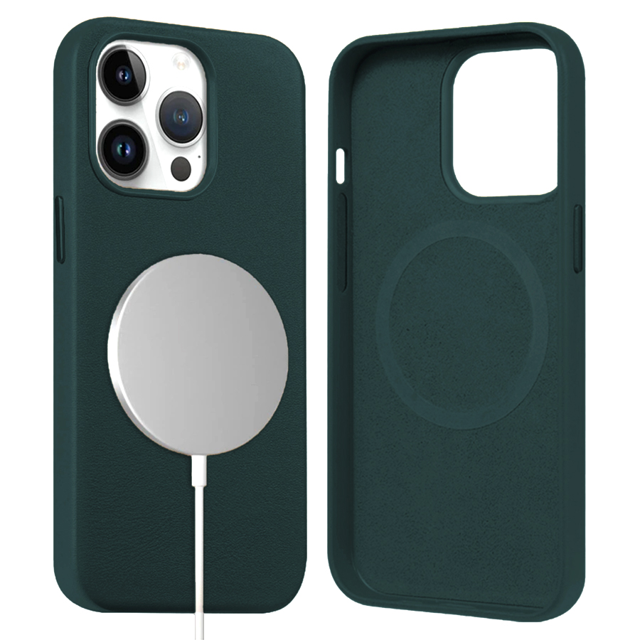 Чехол Leather Case MagSafe для iPhone 14 Plus 6.7", темно-зеленый (2) фото