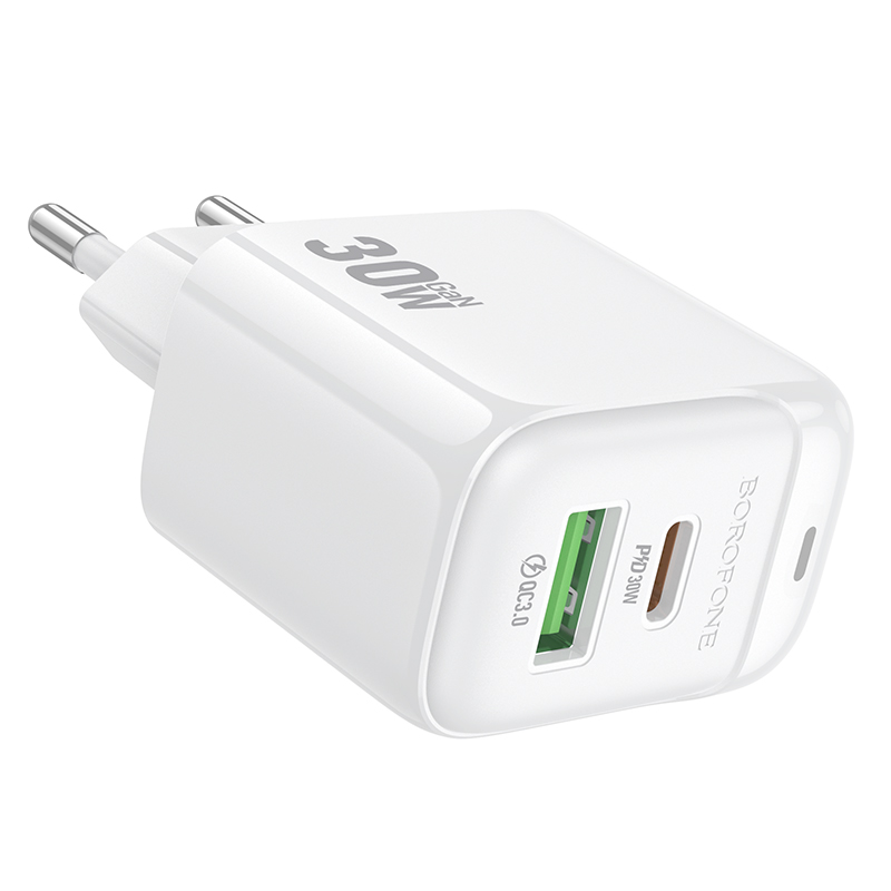 Сетевое зарядное устройство BOROFONE BAS45A Potential 1xUSB + 1xUSB-C, 3A, 30W, белый фото