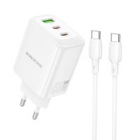 Сетевое зарядное устройство BOROFONE BN32 Cargador 1xUSB + 2xUSB-C с Кабелем Type-C - Type-C, 65W, белый фото