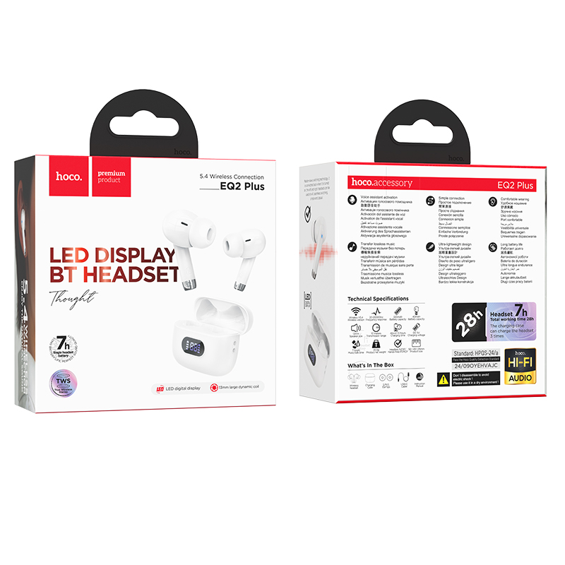 Беспроводные наушники TWS HOCO EQ2 Plus, Bluetooth 5.4, белый фото