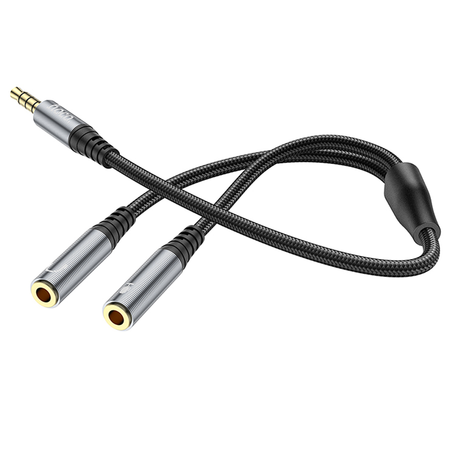 Переходник/Адаптер HOCO UPA21 2 в 1 Jack 3.5 (m) - Dual Jack 3.5 (f), 25 см, серый металлик фото