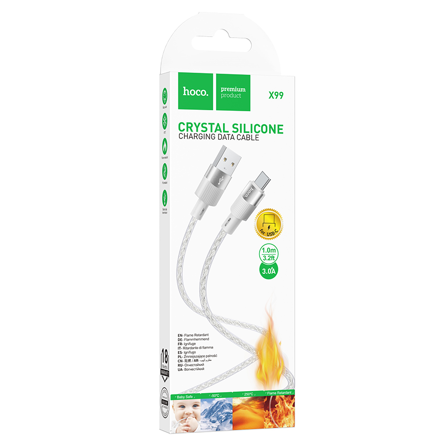 Кабель USB HOCO X99 Crystal junction USB - Type-C, 3A, 1 м, серый фото