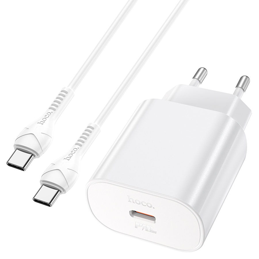 Сетевое зарядное устройство HOCO N22 Jetta 1xUSB-C с Кабелем Type-C - Type-C, 25W, белый фото
