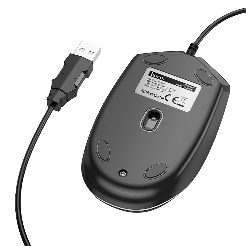 Мышь проводная HOCO GM37 Wonderful, USB, черный