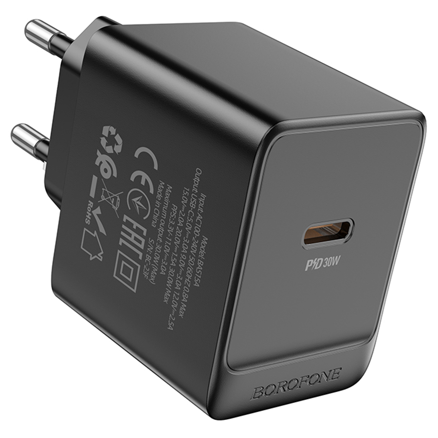 Сетевое зарядное устройство BOROFONE BAS15A Erudite 1xUSB-C, 30W, черный фото