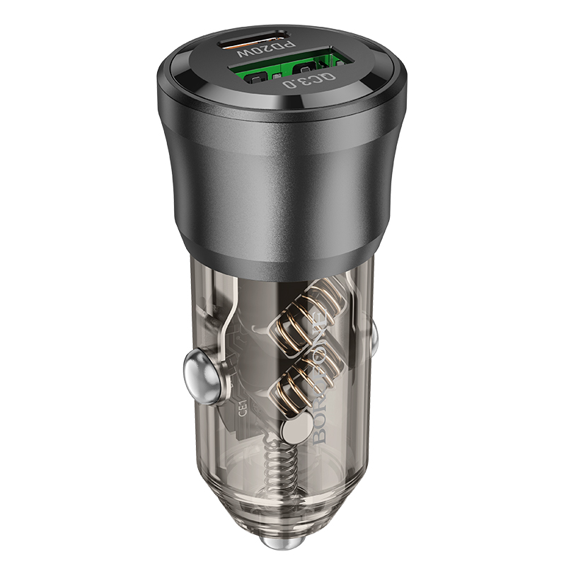 Автомобильное зарядное устройство BOROFONE BZ25 Journey, 1xUSB + 1xUSB-C, 38W, прозрачный черный фото