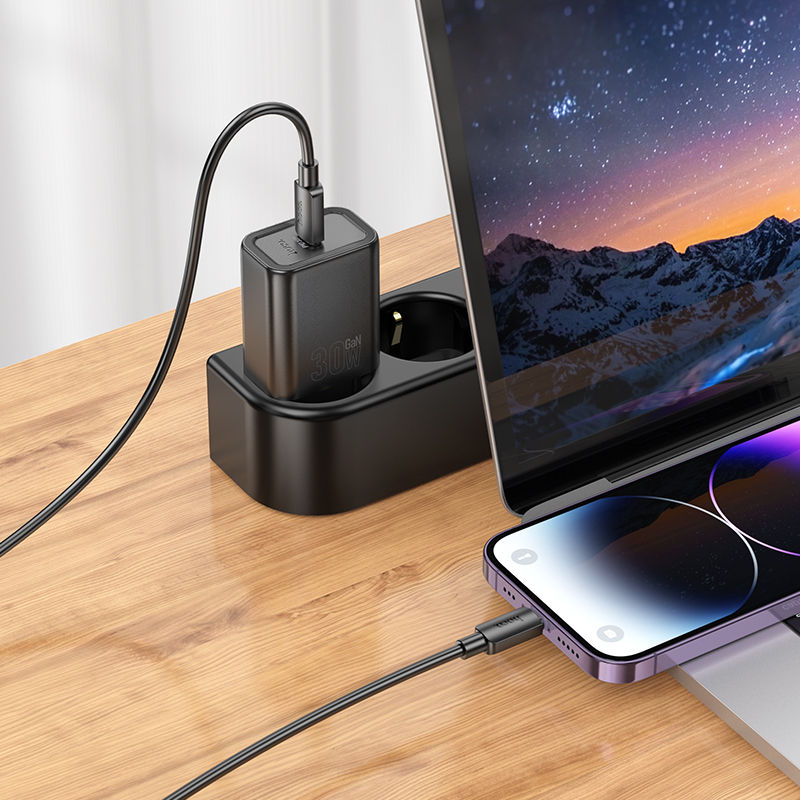 Сетевое зарядное устройство HOCO N62 Gentle 1xUSB-C с Кабелем Type-C - Lightning, 30W, черный фото