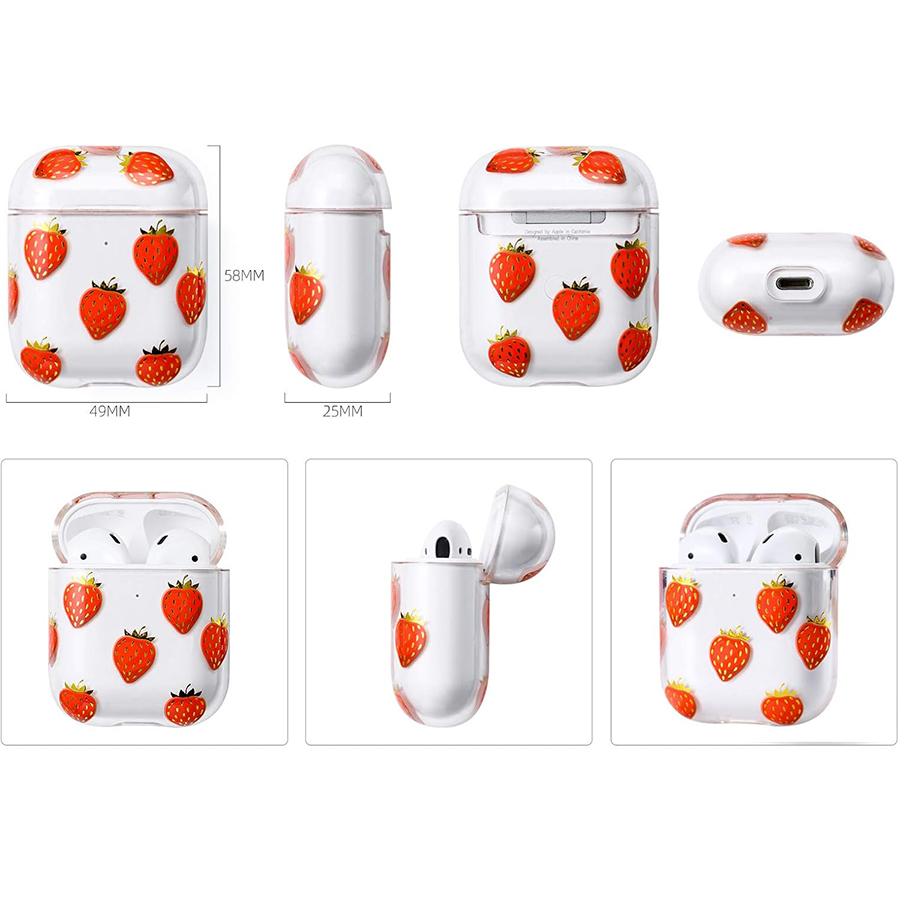 Чехол пластиковый Kingxbar со шнурком для Airpods 2, прозрачный, клубника (2) фото