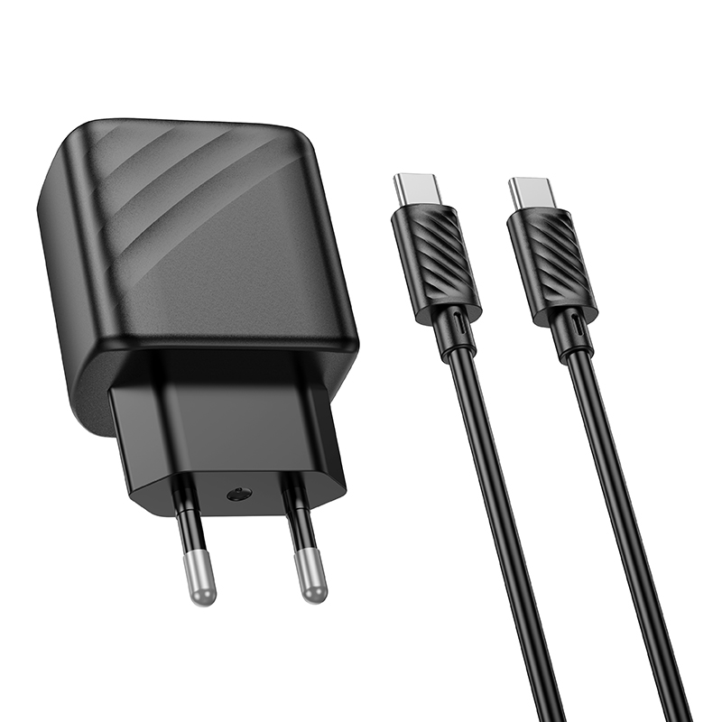 Сетевое зарядное устройство HOCO CS23A Sunlight 1xUSB + 1xUSB-C с Кабелем Type-C - Type-C, 3A, 30W, черный фото