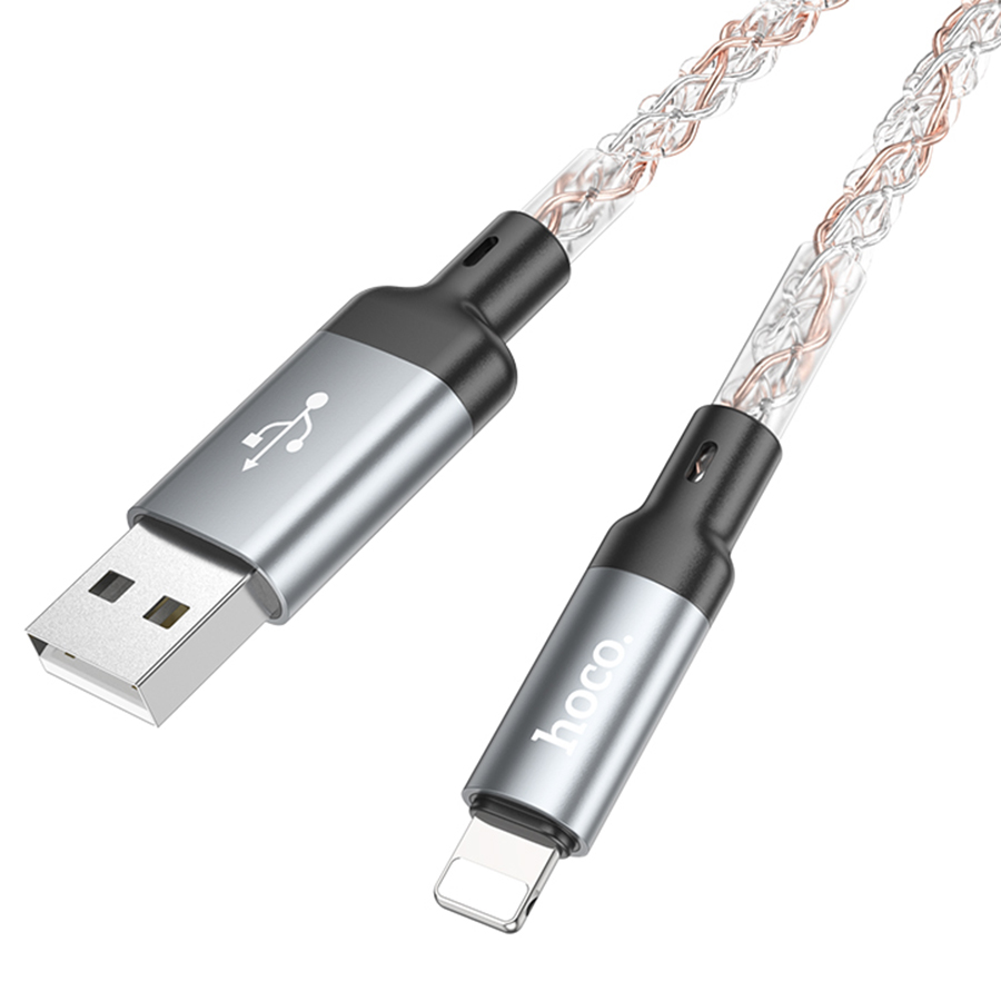 Кабель USB HOCO U112 Shine USB - Lightning, 2.4А, 1 м, серый оптом недорого с доставкой Кабель USB HOCO U112 Shine USB - Lightning, 2.4А, 1 м, серый фото