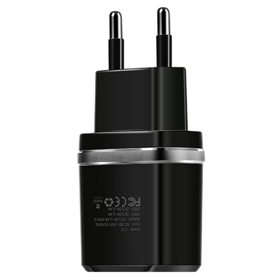 Сетевое зарядное устройство HOCO C12 Smart 2xUSB, 2.4A, черный фото