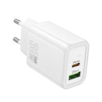 Сетевое зарядное устройство HOCO N63 Gentle 1xUSB + 1xUSB-C, 3A, 30W, белый фото