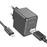 Сетевое зарядное устройство HOCO CS11A Ocean 1xUSB с Кабелем USB - Lightning, 2.1A, черный фото