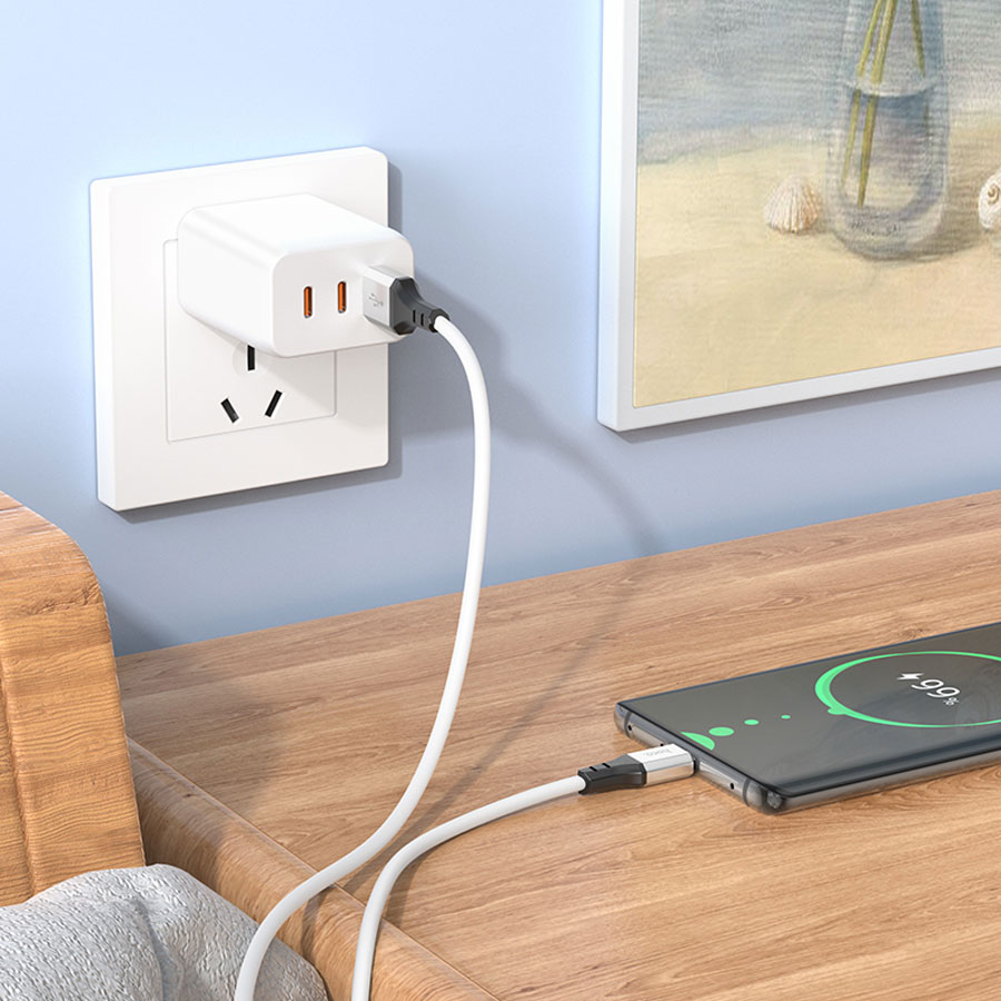 Кабель USB HOCO X86 Spear silicone USB - Type-C, 3A, 1 м, белый фото