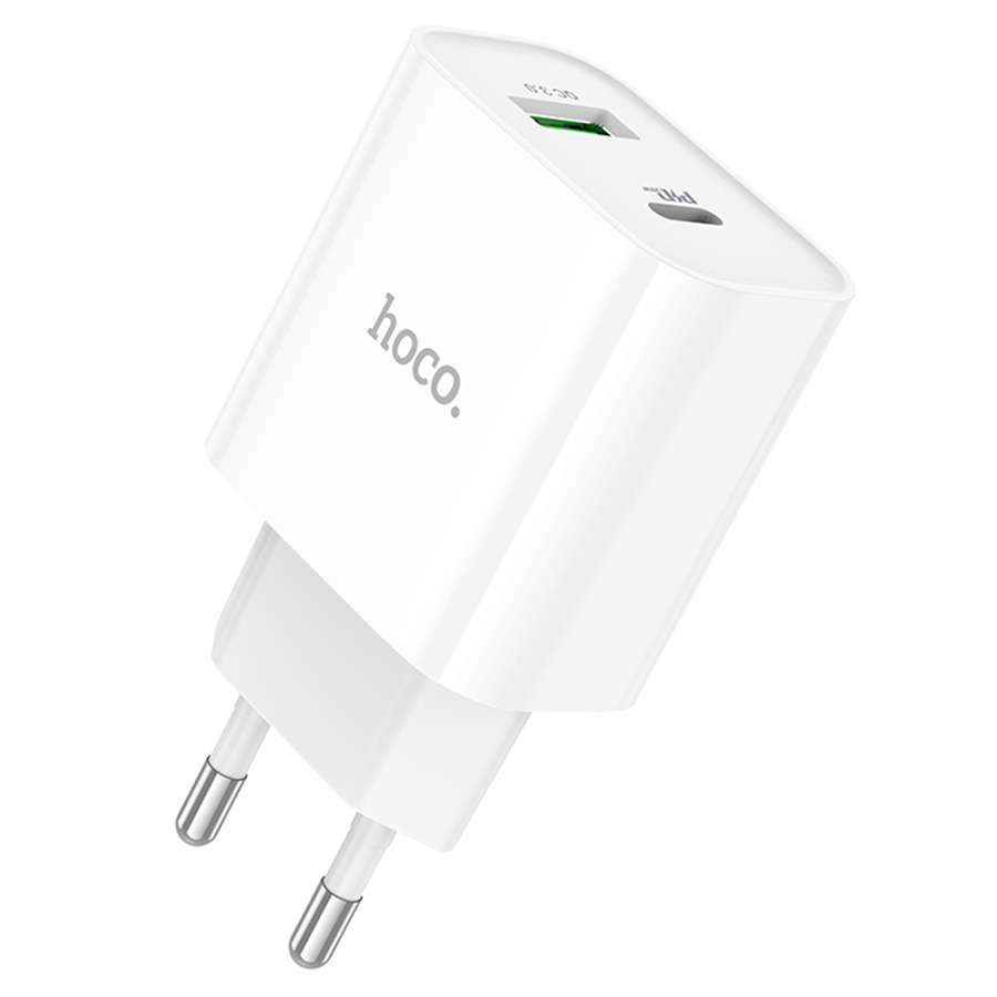 Сетевое зарядное устройство HOCO C80A Plus 1xUSB + 1xUSB-C, 3.0A, 20W, белый фото