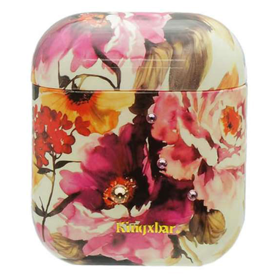 Чехол пластиковый Kingxbar со шнурком для Airpods 2, белый, пионы (23) фото