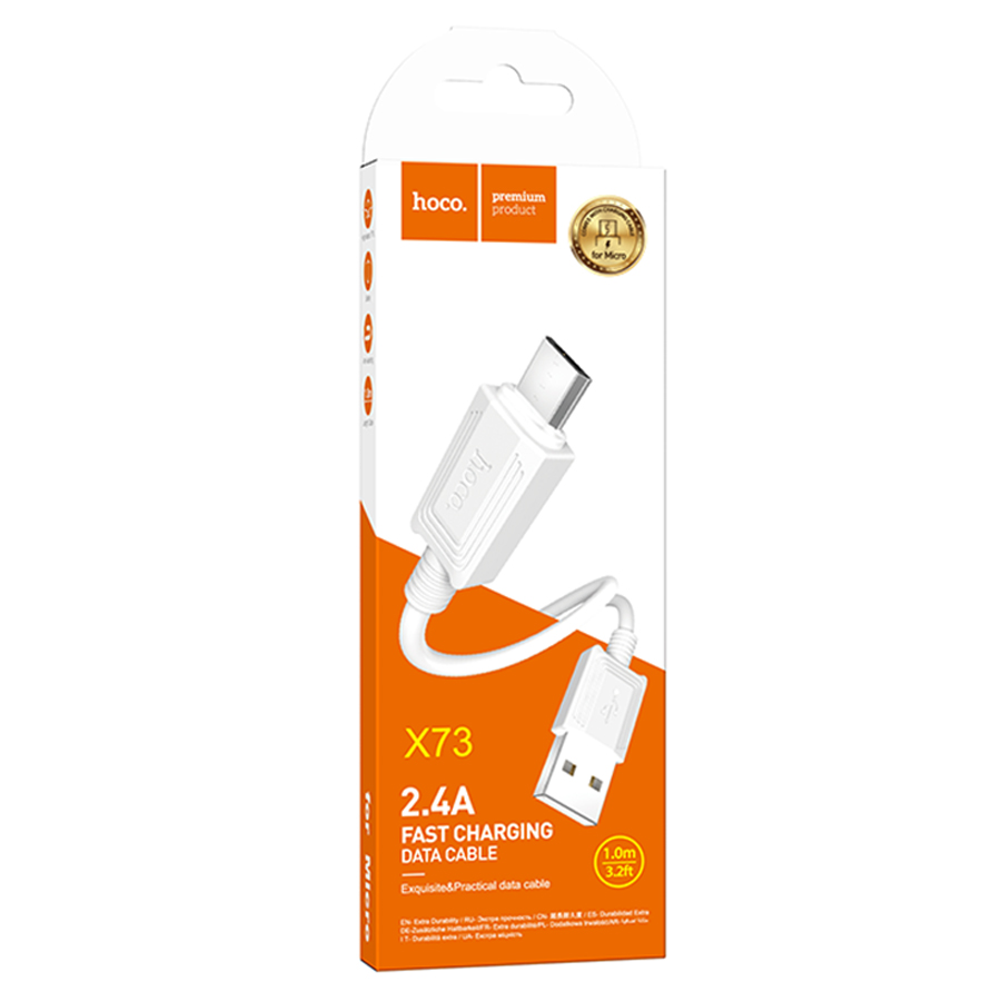 Кабель USB HOCO X73 USB - MicroUSB, 2.4А, 1 м, белый фото