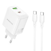 Сетевое зарядное устройство BOROFONE BN30 Cargador 1xUSB + 1xUSB-C с Кабелем Type-C - Type-C, 45W, белый фото
