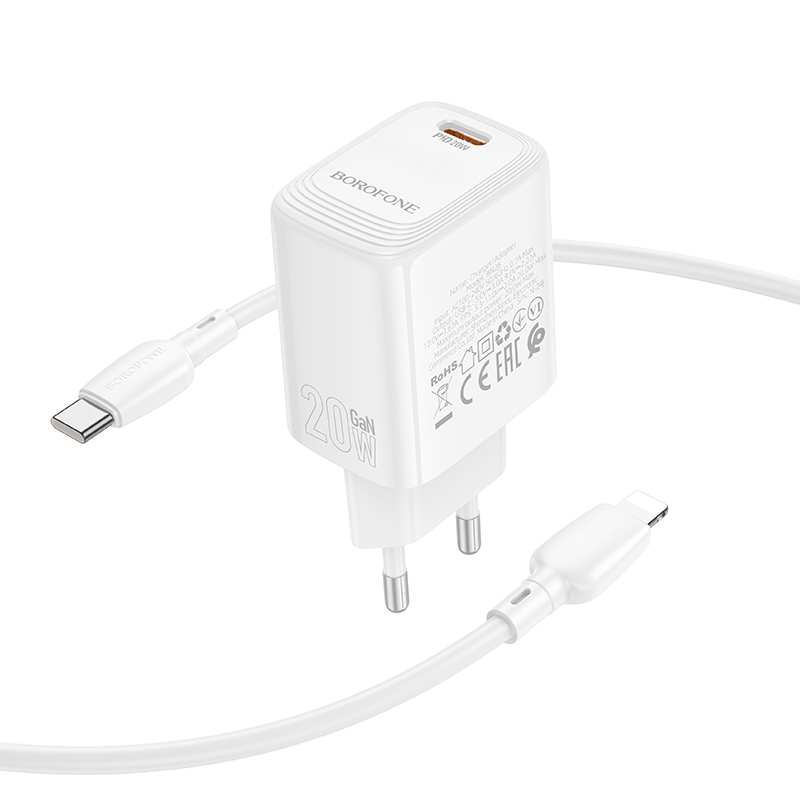 Сетевое зарядное устройство BOROFONE BN26 Fuente 1xUSB-C с Кабелем Type-C - Lightning, 20W, белый фото