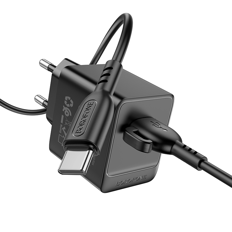 Сетевое зарядное устройство BOROFONE BAS11A Erudite 1xUSB с Кабелем USB - Type-C, 2.1A, черный фото