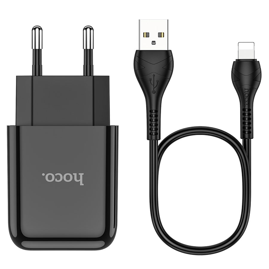 Сетевое зарядное устройство HOCO N2 Vigour single 1xUSB с Кабелем USB - Lightning, 2A, 10W, черный фото