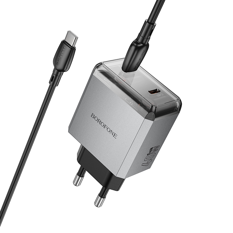 Сетевое зарядное устройство BOROFONE BN21 Lena 2xUSB-C с Кабелем Type-C - Type-C, 40W, серый металлик фото