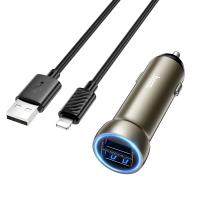 Автомобильное зарядное устройство HOCO Z54 Prosperous, 2xUSB с Кабелем USB - Lightning, 3.1A, 15.5W, золотой фото