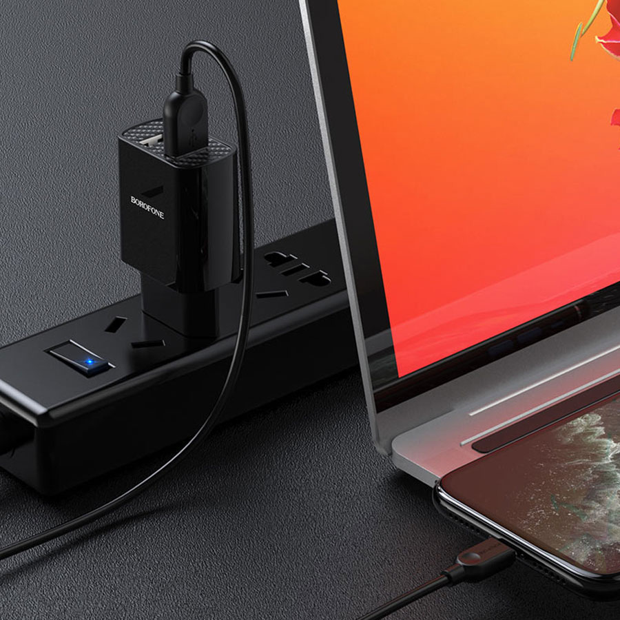 Сетевое зарядное устройство BOROFONE BA53A Powerway 2xUSB с Кабелем USB - Lightning, 2.1A, 10W, черный фото