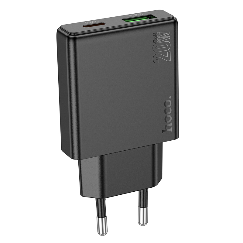 Сетевое зарядное устройство HOCO N38 Delgado 1xUSB + 1xUSB-C, 3A, 20W, черный фото