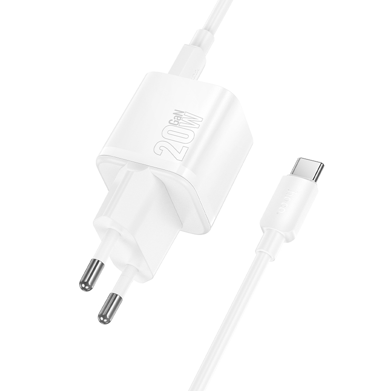 Сетевое зарядное устройство HOCO N65 Ingenious 1xUSB + 1xUSB-C с Кабелем Type-C - Type-C, 3A, 20W, белый фото
