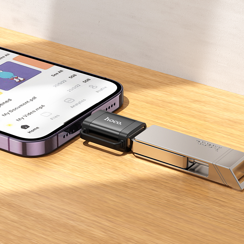 Переходник/Адаптер HOCO UA31A Lightning (m) - USB (f), черный фото