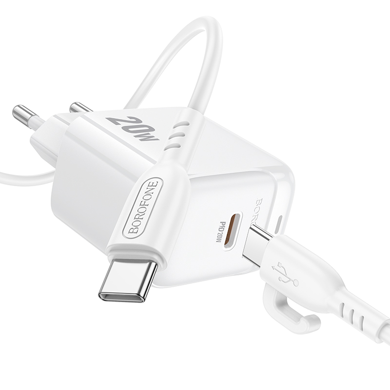 Сетевое зарядное устройство BOROFONE BAS43A Potential 1xUSB-C с Кабелем Type-C - Type-C, 20W, белый фото