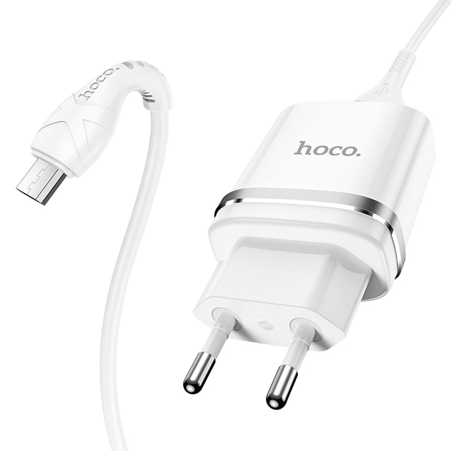 Сетевое зарядное устройство HOCO N1 Ardent 1xUSB с Кабелем USB - Micro, 2.4A, 10.8W, белый фото