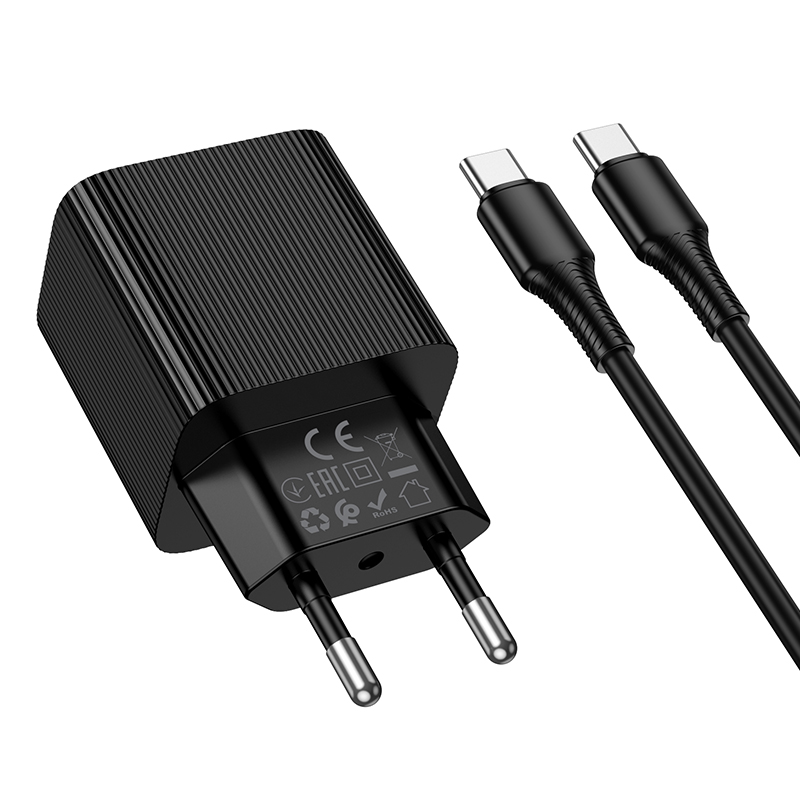 Сетевое зарядное устройство HOCO CS82A Excellent 1xUSB-C с Кабелем Type-C - Type-C, 20W, черный фото