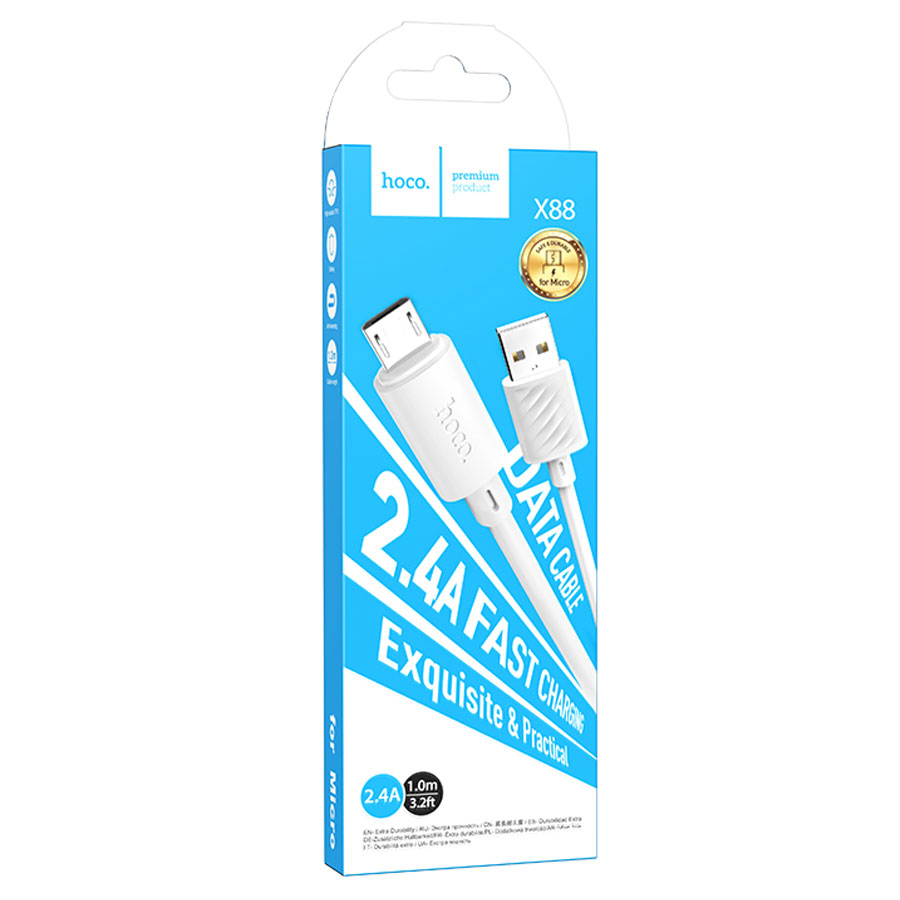 Кабель USB HOCO X88 Gratified USB - MicroUSB, 2.4А, 1 м, белый фото