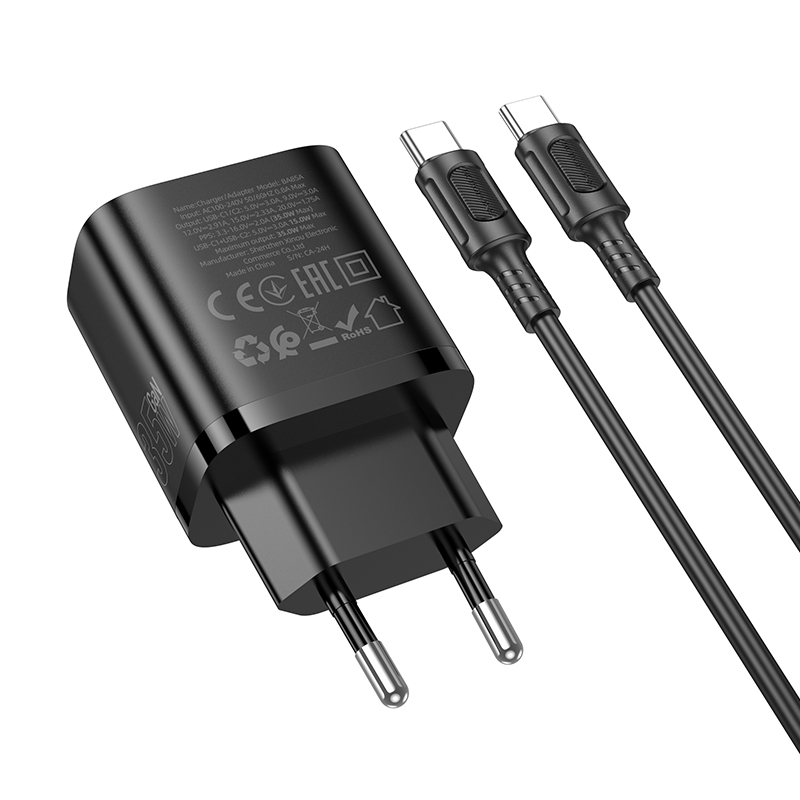 Сетевое зарядное устройство BOROFONE BA85A Flare star 2xUSB-C с Кабелем Type-C - Type-C, 35W, черный фото