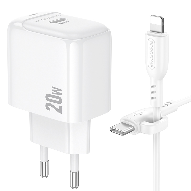Сетевое зарядное устройство BOROFONE BAS43A Potential 1xUSB-C с Кабелем Type-C - Lightning, 20W, белый фото