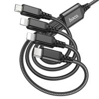 Кабель USB HOCO X76 4 в 1 USB - 2xLightning + MicroUSB + Type-C, 2А, 1 м, черный фото
